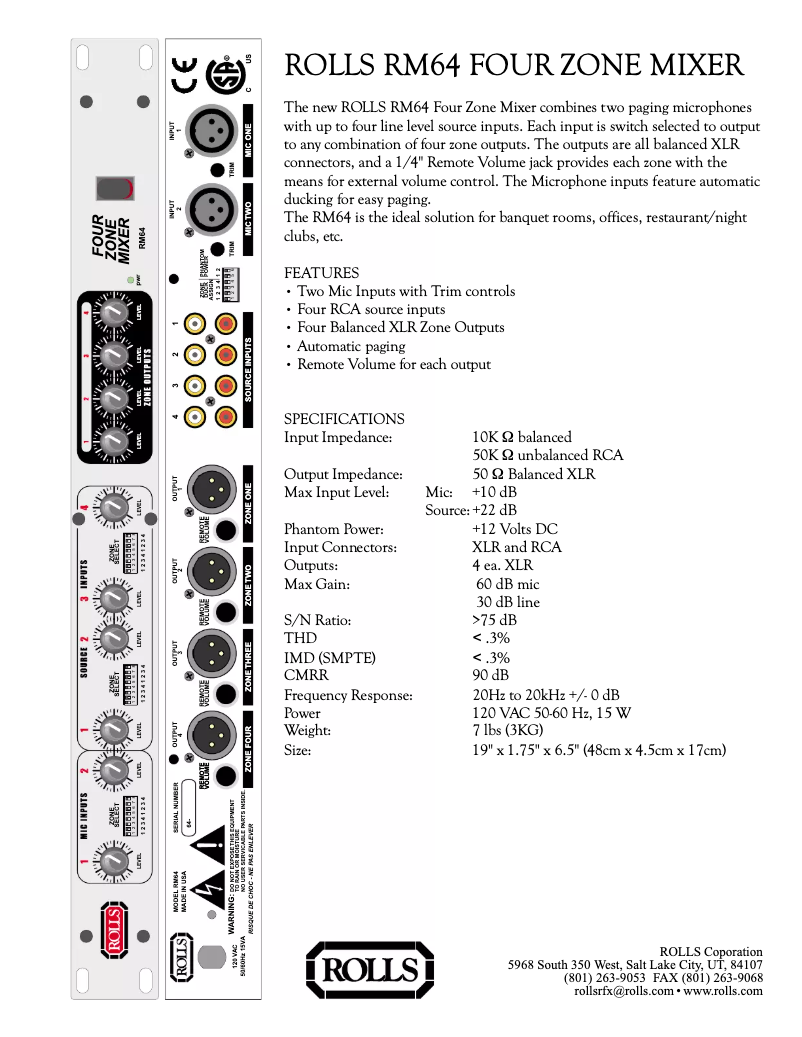 Image de la première page du manuel de l'appareil Four Zone Mixer RM64