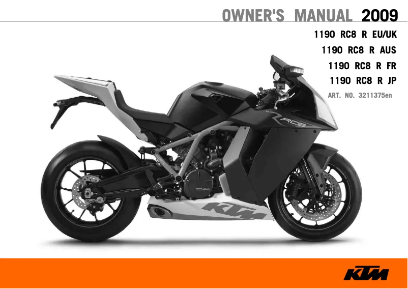 Page 1 de la notice Manuel utilisateur KTM 1190 RC8 R (2009)