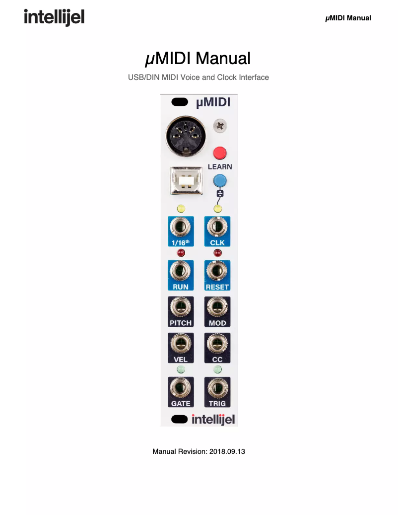 Page 1 de la notice Manuel utilisateur Intellijel µMIDI
