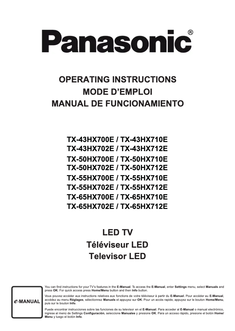 Page 1 de la notice Manuel utilisateur Panasonic TX-65HX710E
