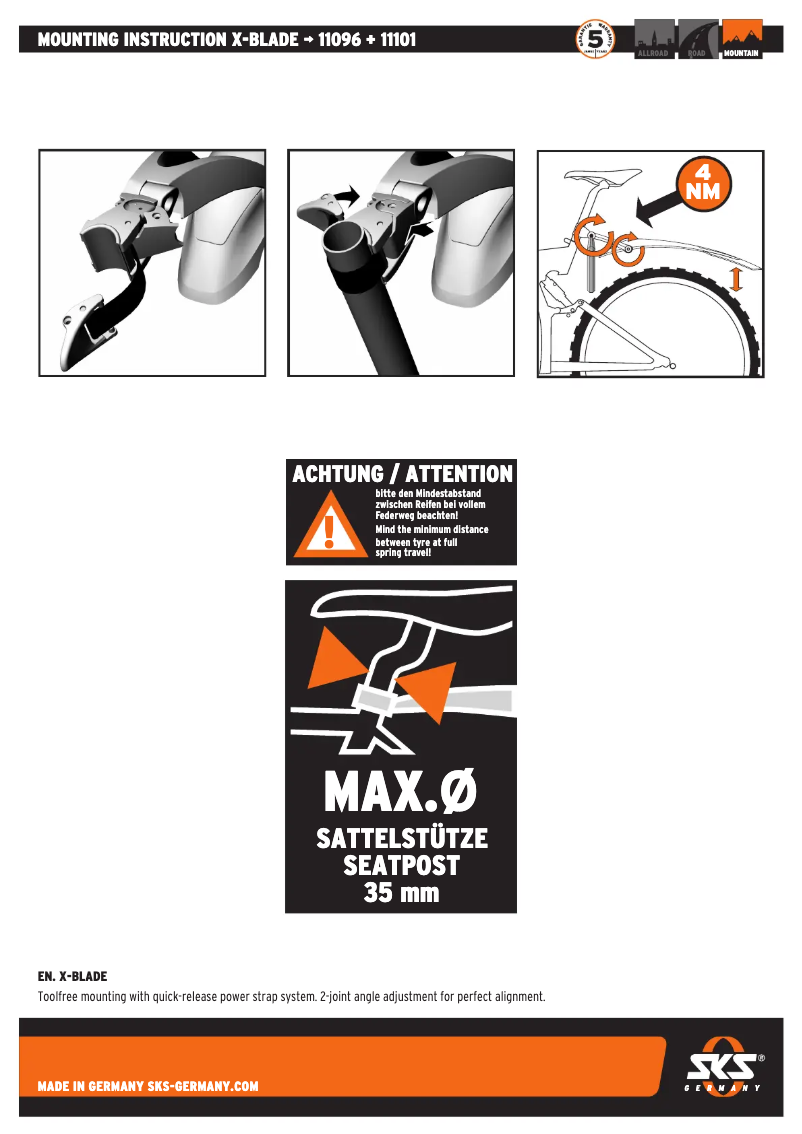 Page 1 de la notice Manuel utilisateur SKS X-BLADE 26+27,5 ZOLL