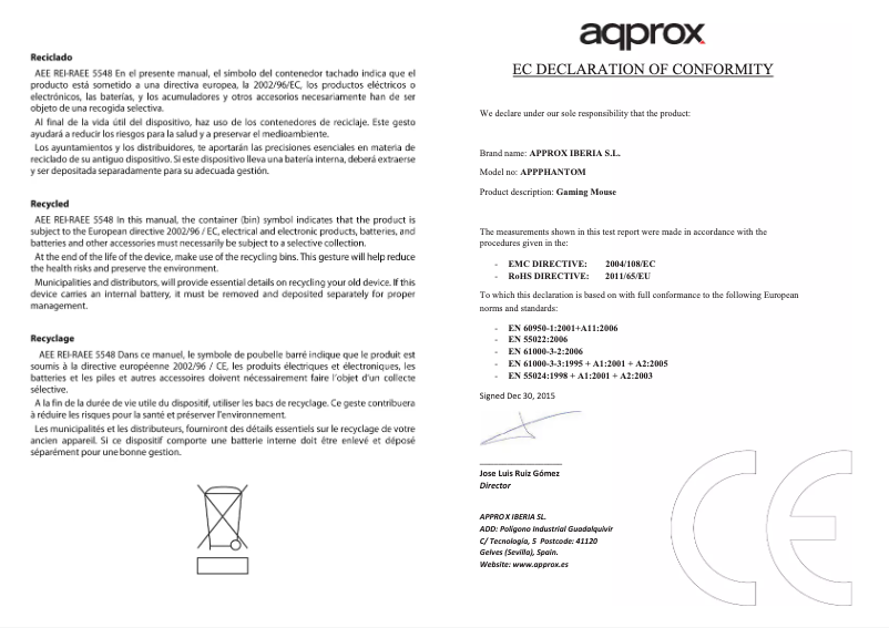 Page 1 de la notice Manuel utilisateur Approx APPphantom