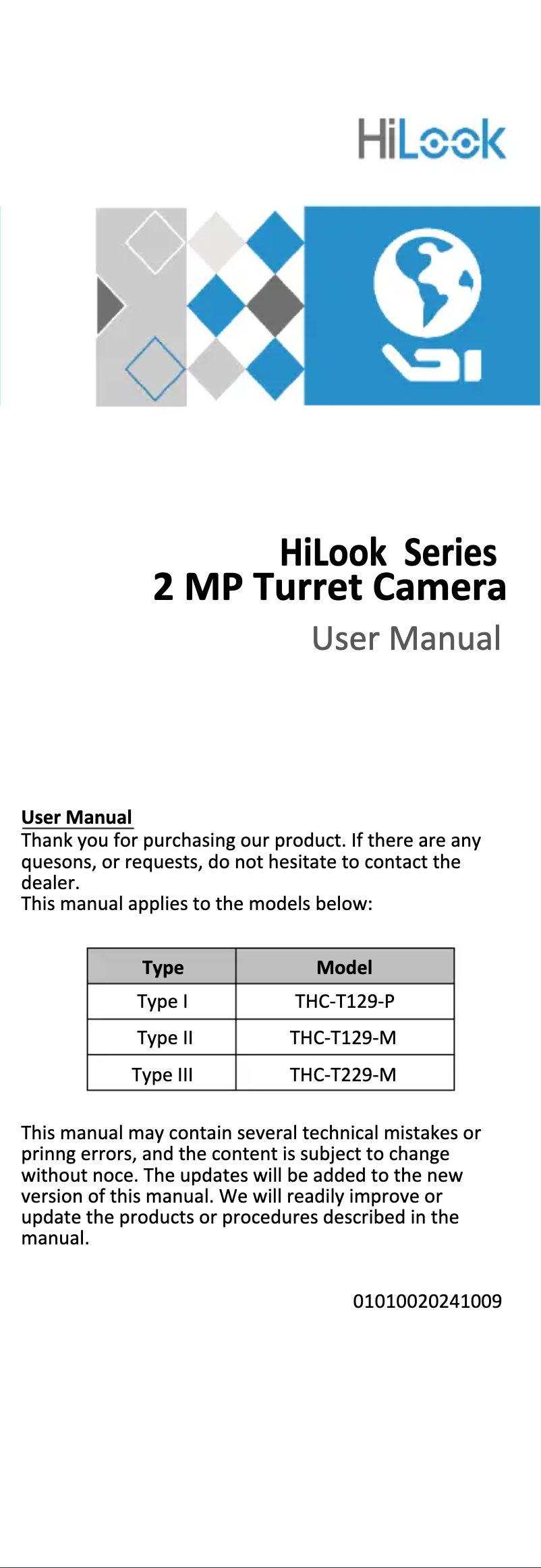 Page 1 de la notice Manuel utilisateur Hikvision THC-T129-P