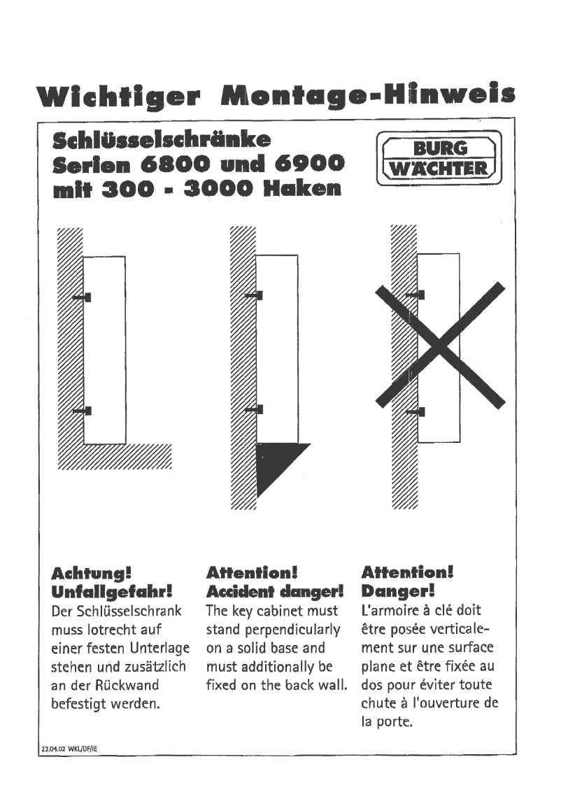 Page 1 de la notice Manuel utilisateur Burg Wächter 6800/300