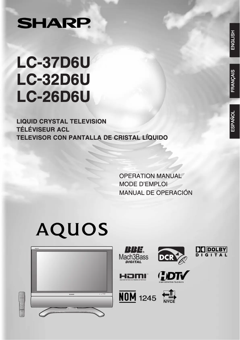 Page 1 de la notice Manuel utilisateur Sharp LC-26D6U