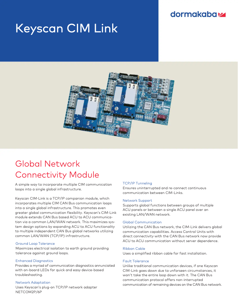 Page 1 de la notice Manuel utilisateur Dormakaba Keyscan CIM Link