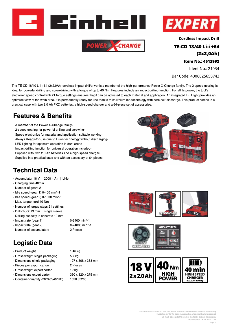 Image de la première page du manuel de l'appareil TE-CD 18/40 Li-i