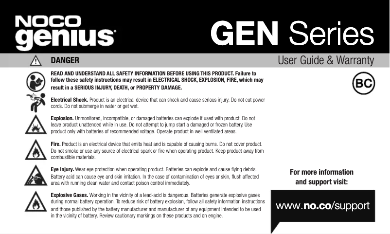 Page n°1 - Manuel utilisateur NOCO Genius GENPRO10X2