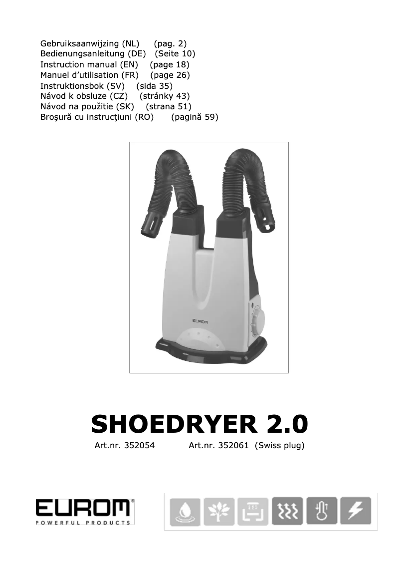 Page 1 de la notice Manuel utilisateur Eurom Shoe-Dryer 2.0