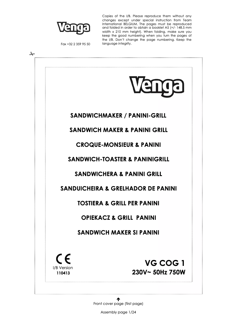 Page 1 de la notice Manuel utilisateur Venga VG COG 1