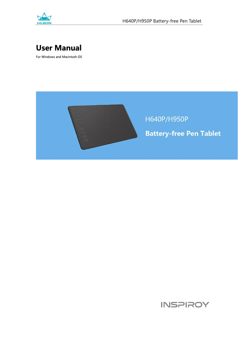 Page 1 de la notice Manuel utilisateur Huion Inspiroy H640P