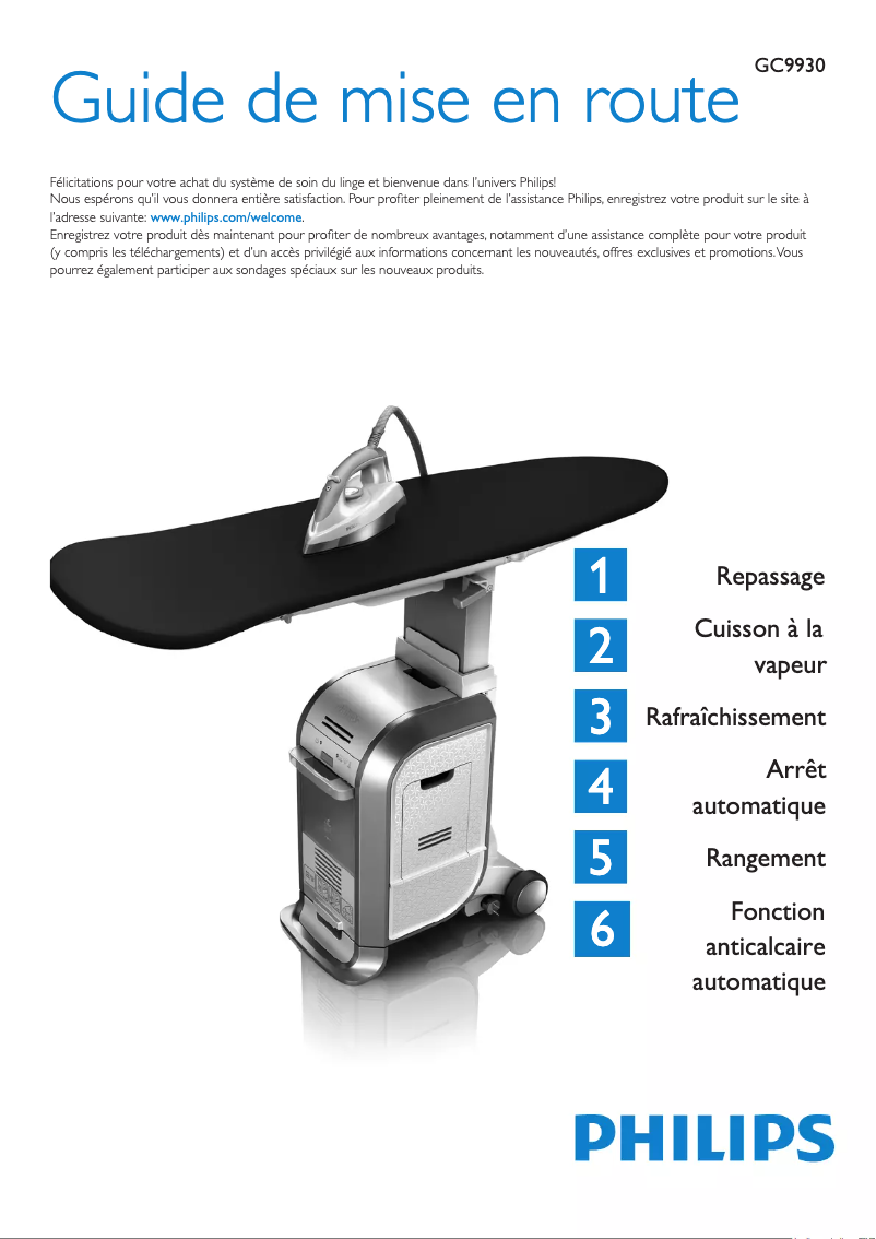 Image de la première page du manuel de l'appareil WardrobeCare GC9930