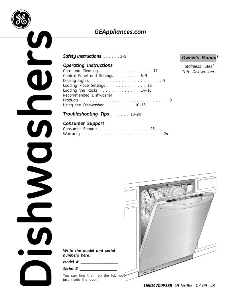Page n°1 - Manuel d'utilisation et d'entretien GE Profile PDWT100RWW