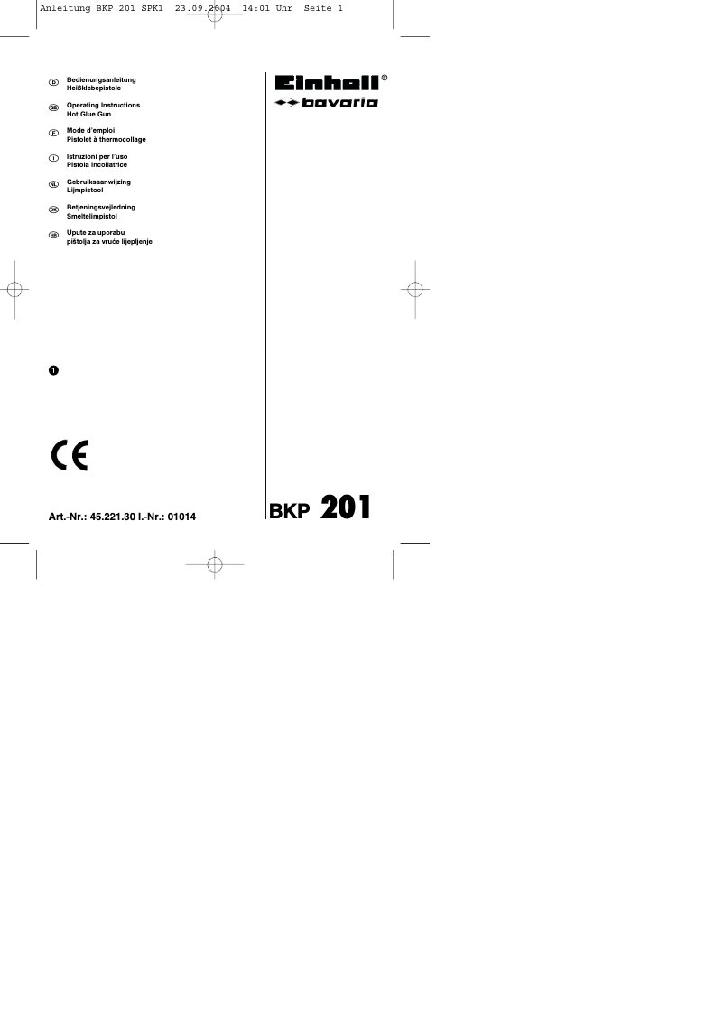 Image de la première page du manuel de l'appareil BKP 201