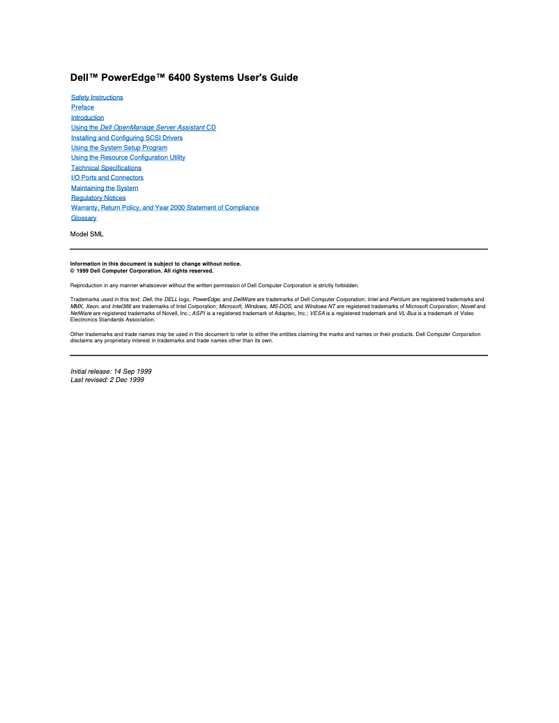 Image de la première page du manuel de l'appareil PowerEdge 6400