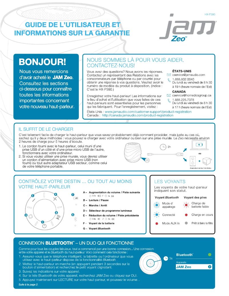 Page n°1 - Manuel utilisateur Jam Zeo HX-P390