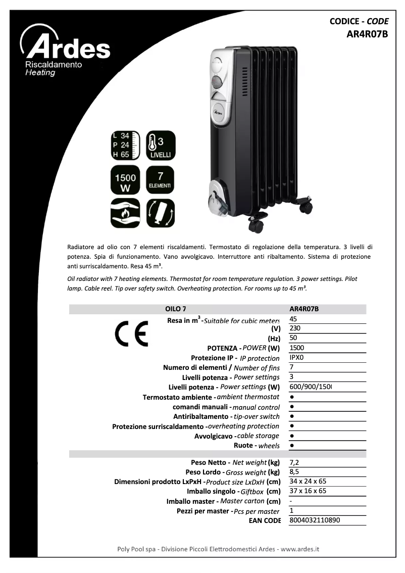 Page n°1 - Fiche technique Ardes AR4R07B