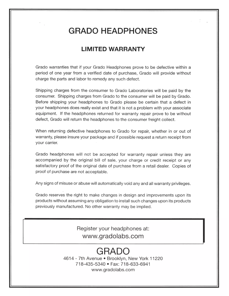 Page 1 de la notice Manuel utilisateur Grado GS1000e