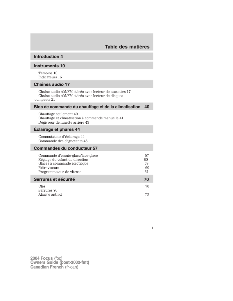 Image de la première page du manuel de l'appareil Focus (2004)