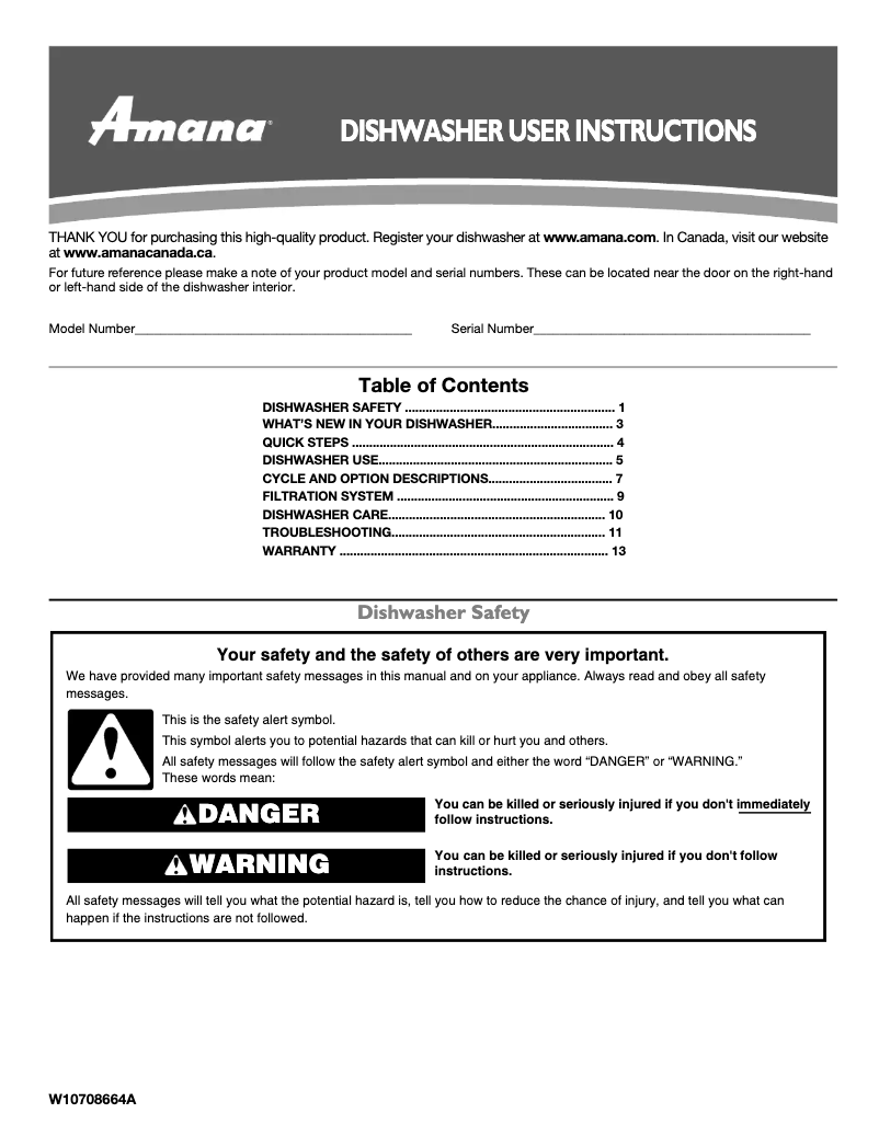 Page n°1 - Manuel d'utilisation et d'entretien Amana ADB1700AD