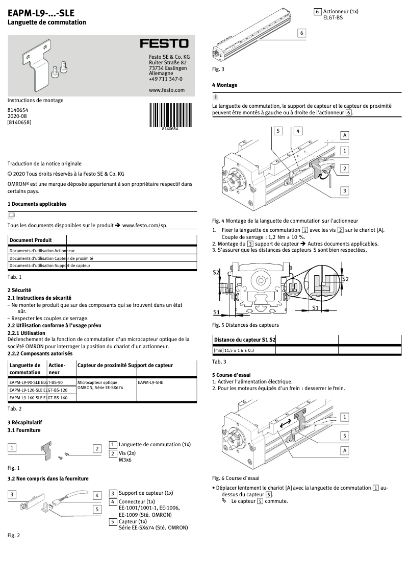 Page 1 de la notice Manuel utilisateur Festo EAPM-L9-120-SLE