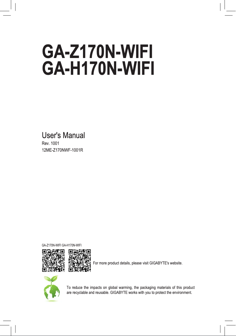 Page n°1 - Manuel utilisateur Gigabyte GA-Z170N-WIFI