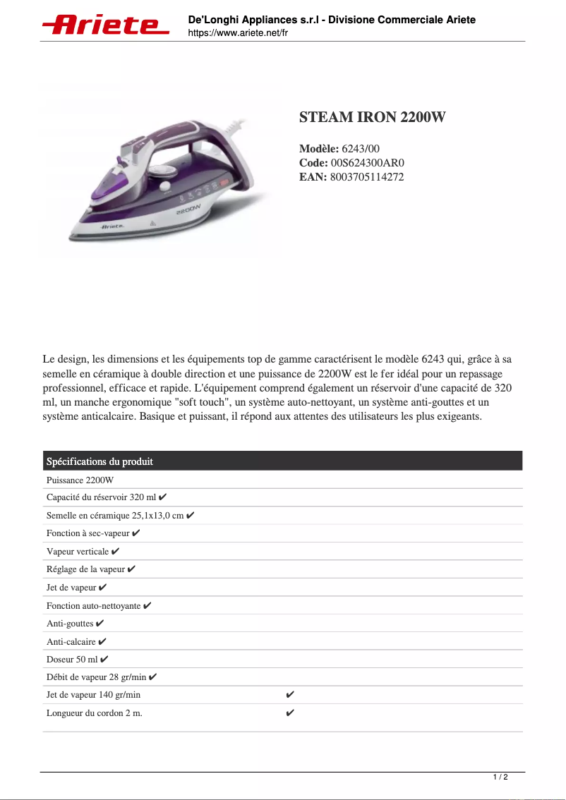 Image de la première page du manuel de l'appareil 6243