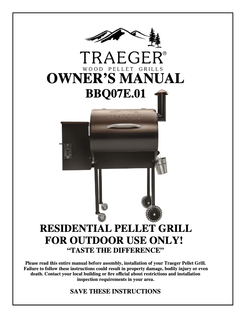 Page 1 de la notice Manuel utilisateur Traeger BBQ07E.01