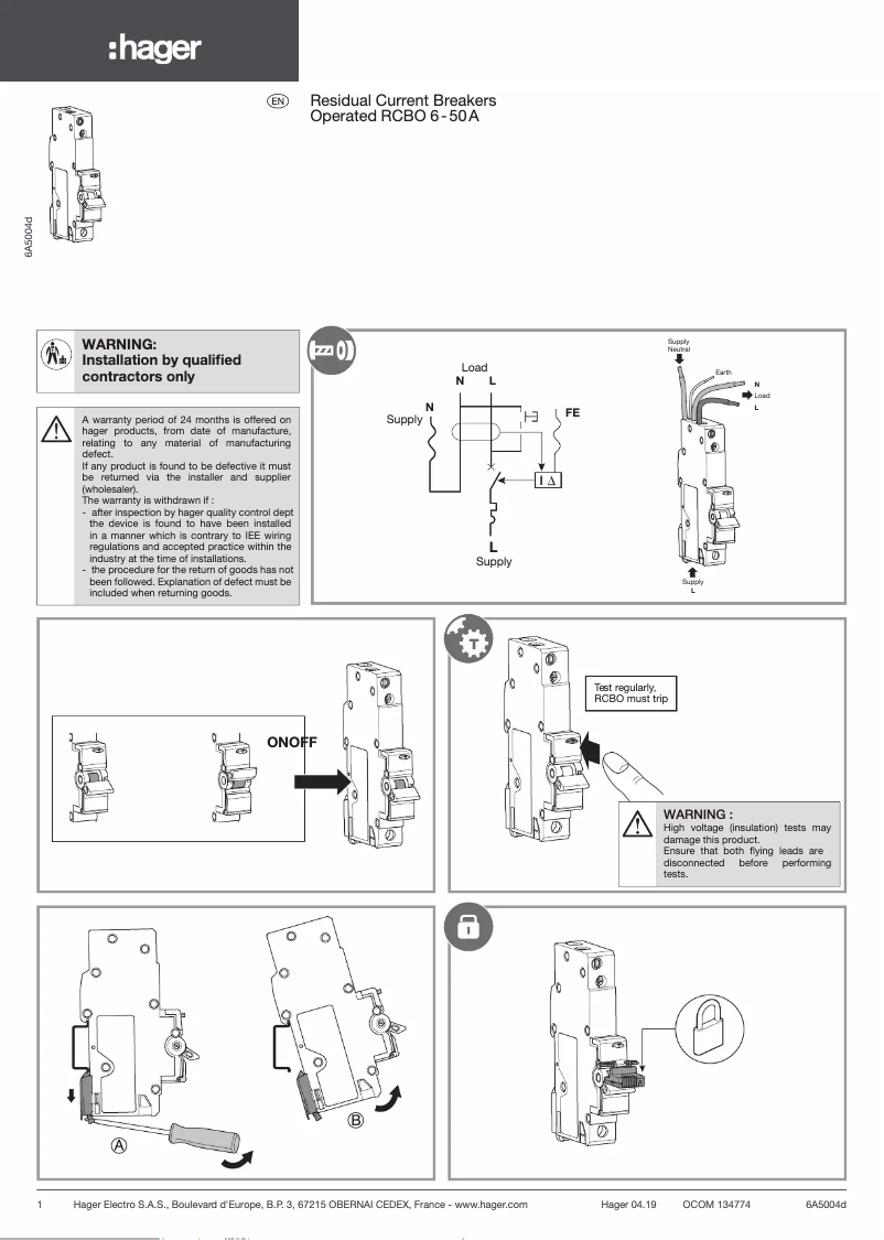 Page 1 de la notice Manuel utilisateur Hager ADC240T