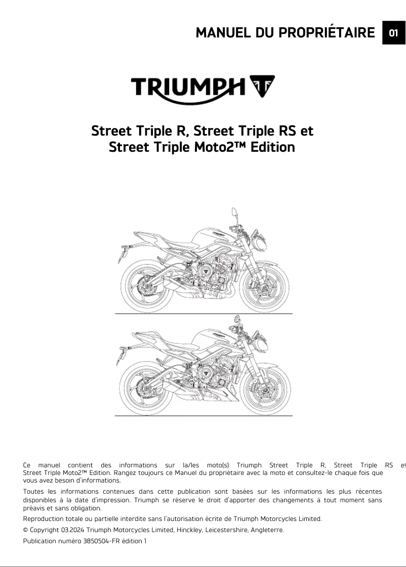 Page 1 de la notice Manuel utilisateur Triumph Street Triple R (2025)