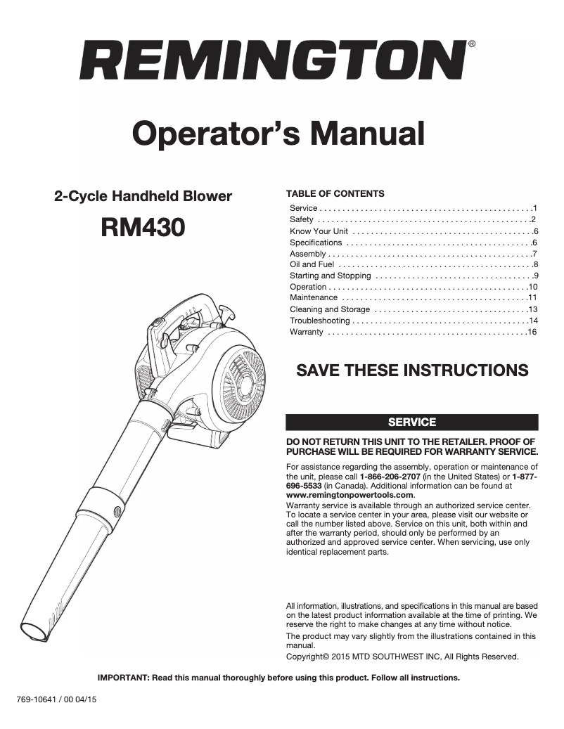 Page 1 de la notice Manuel utilisateur Remington RM430