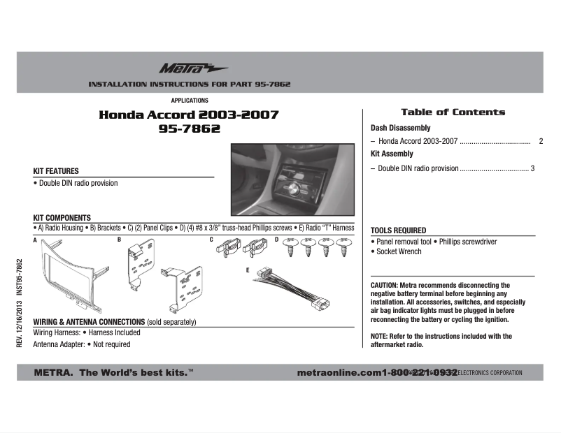 Page 1 de la notice Mode d'emploi Metra 957862