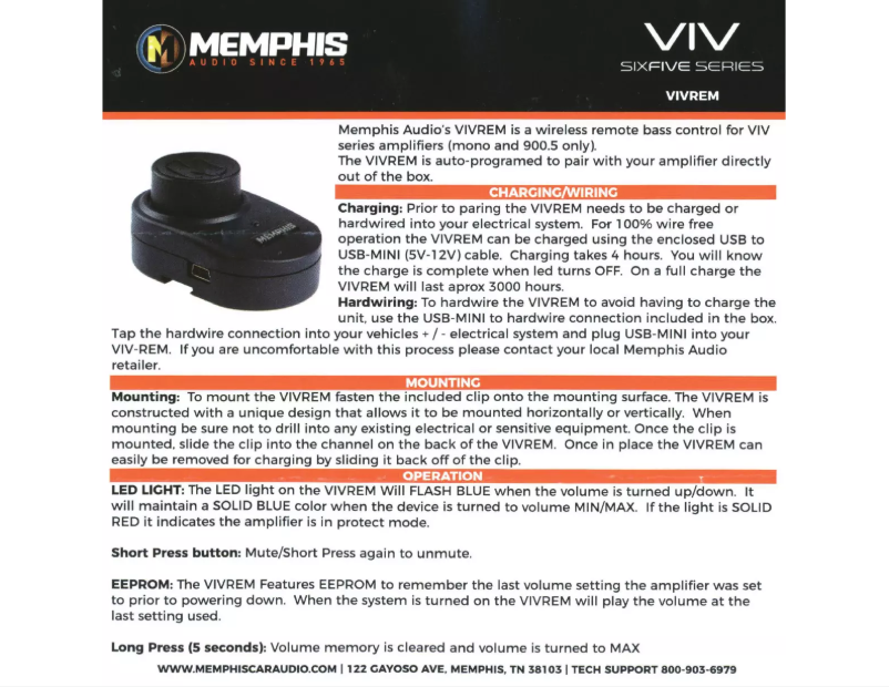 Page n°1 - Manuel utilisateur Memphis Audio Vivrem Six Five