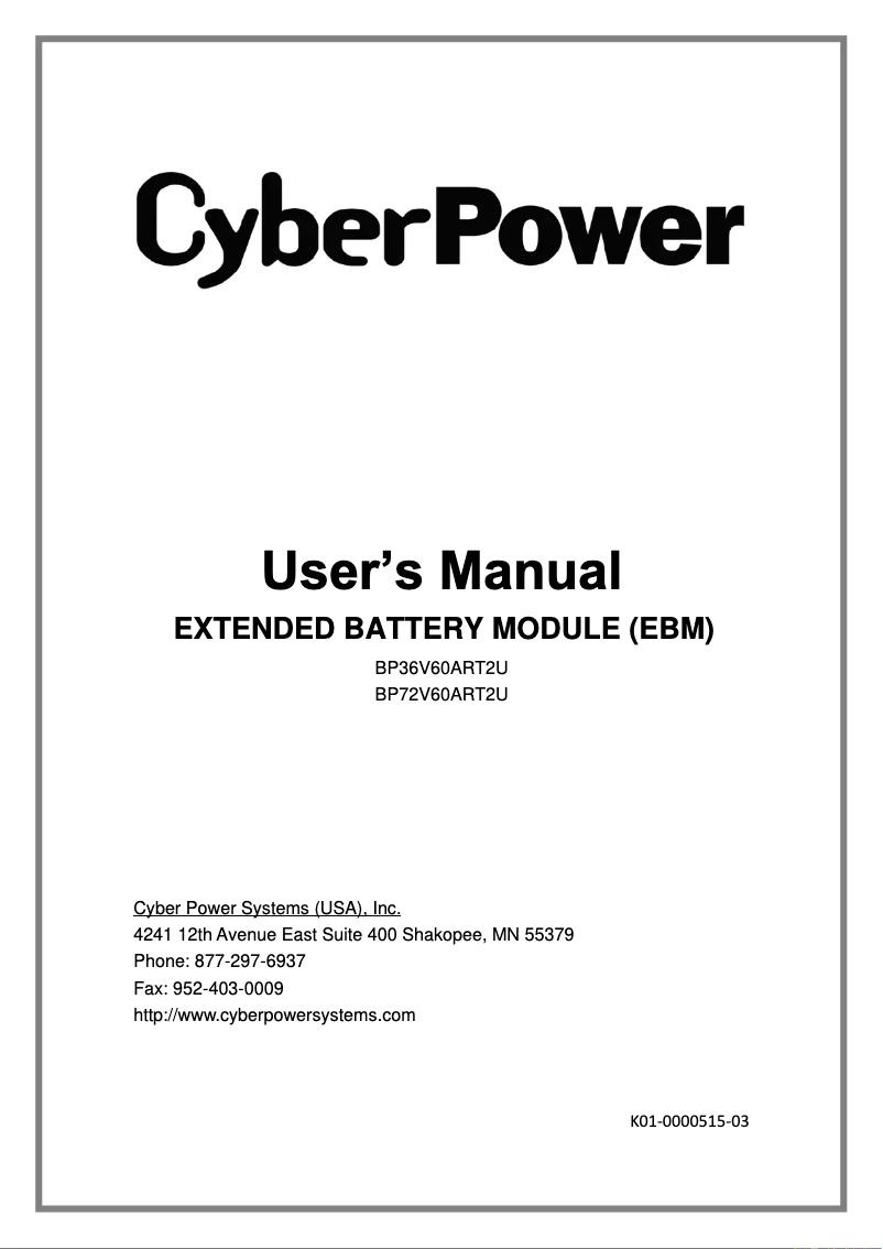 Page 1 de la notice Manuel utilisateur CyberPower BP36V60ART2U