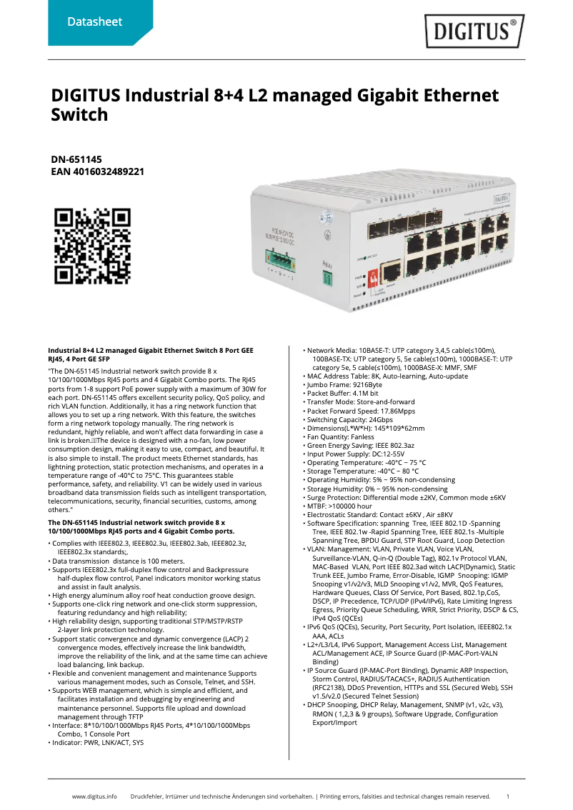 Page n°1 - Fiche technique Digitus DN-651145