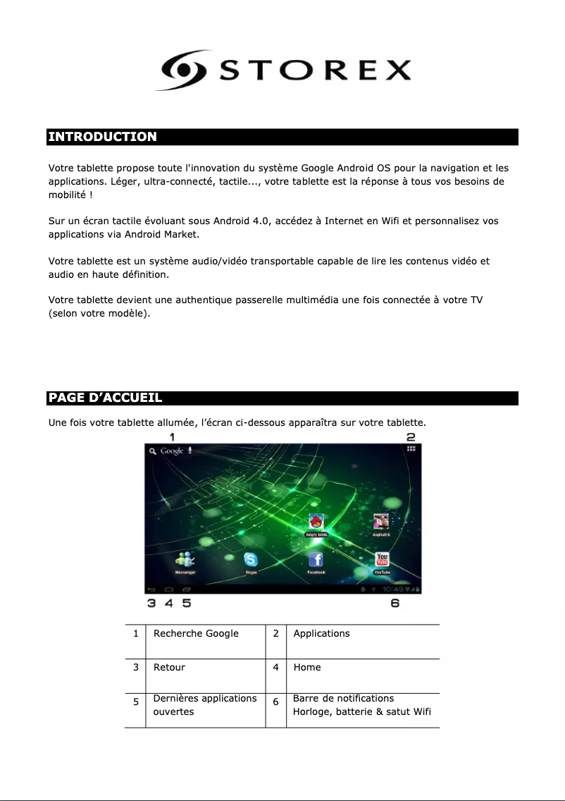 Page 1 de la notice Manuel utilisateur Storex eZee Tab 708
