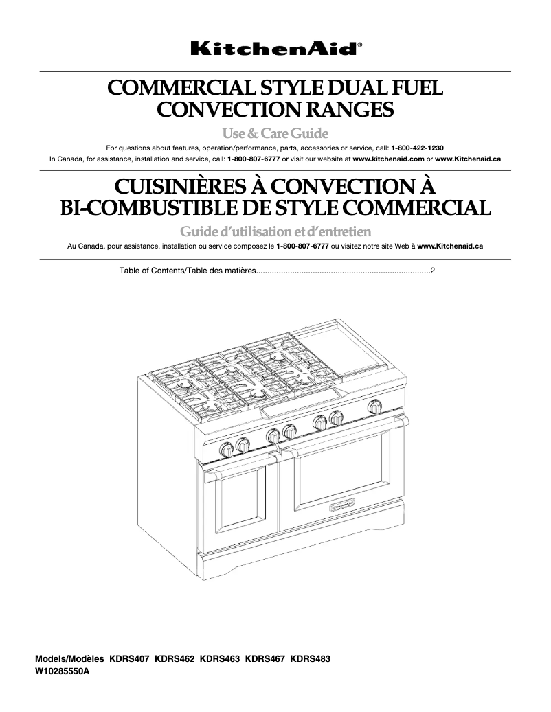 Page 1 of the manual Use and Maintenance Manual KitchenAid KDRS407VSS