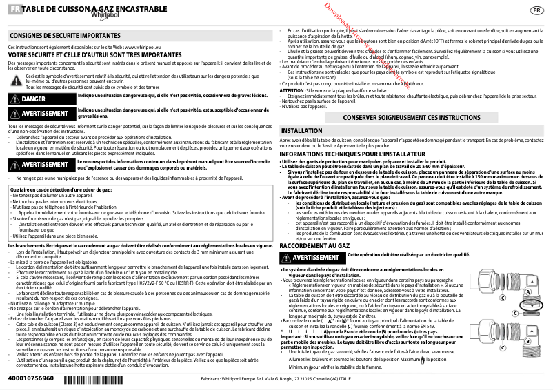 Page 1 de la notice Manuel utilisateur Whirlpool AKT 5000 NB