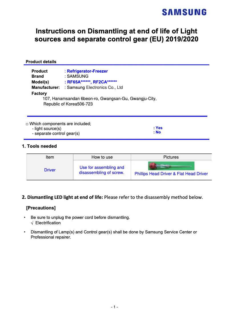 Page 1 de la notice Manuel utilisateur Samsung RF65A90TFS9