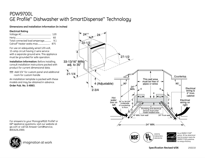 Page 1 de la notice Fiche technique GE Profile PDW9700LII