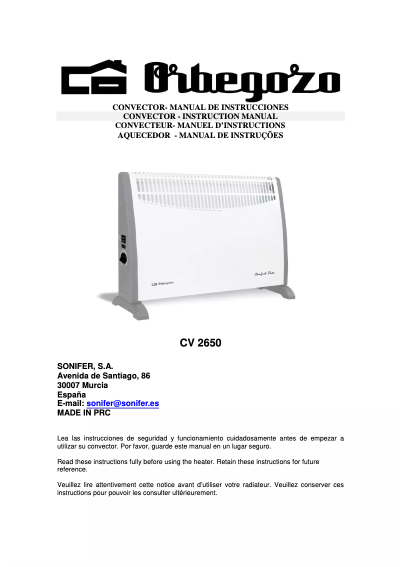 Page 1 de la notice Manuel utilisateur Orbegozo CV 2650