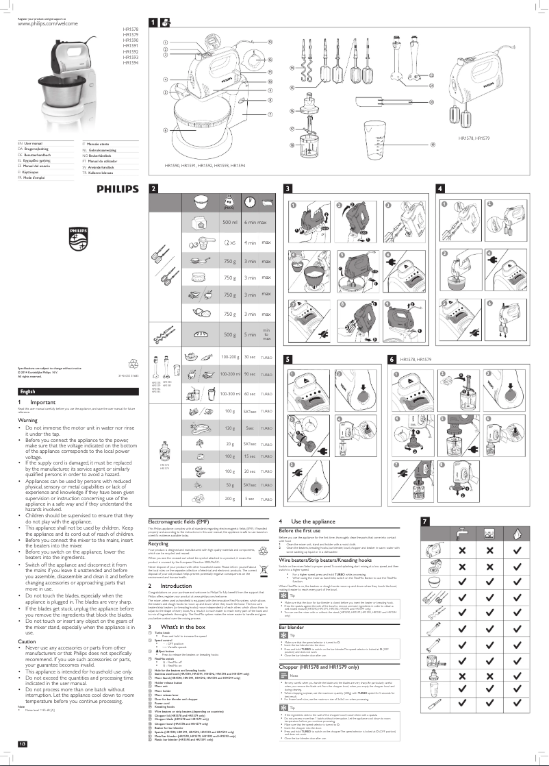 Page n°1 - Manuel utilisateur Philips Avance Collection HR1593