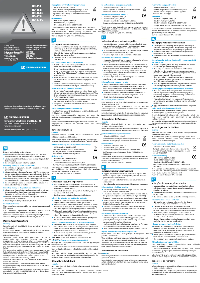 Page 1 de la notice Instructions de sécurité Sennheiser M2 AEG