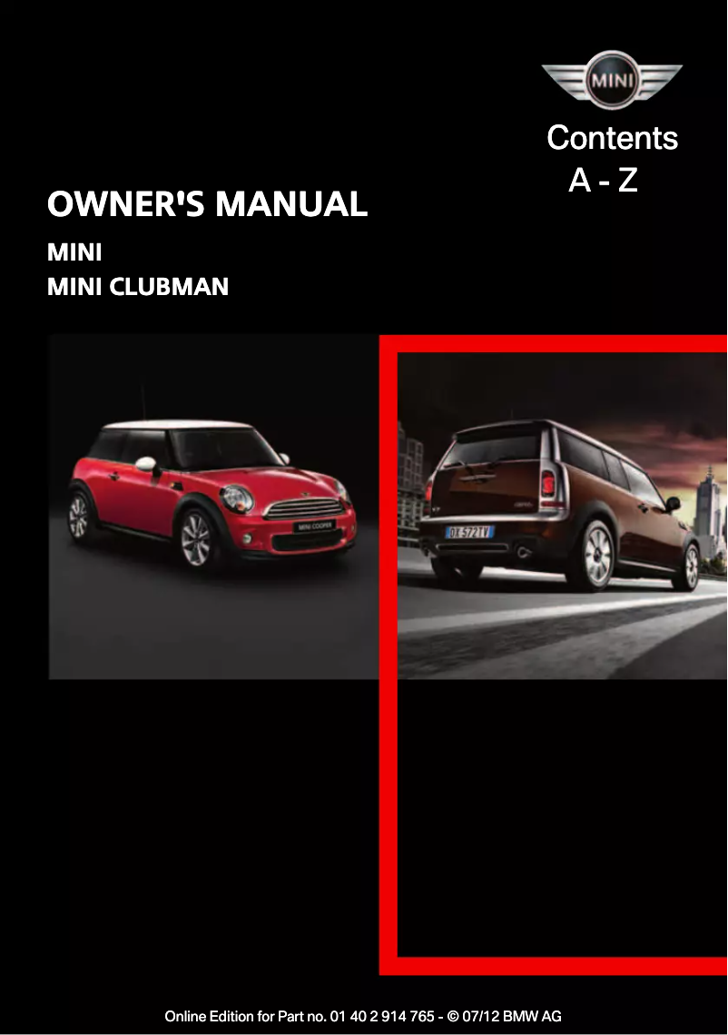 Page 1 de la notice Manuel utilisateur Mini Hardtop 2 Door (2012)
