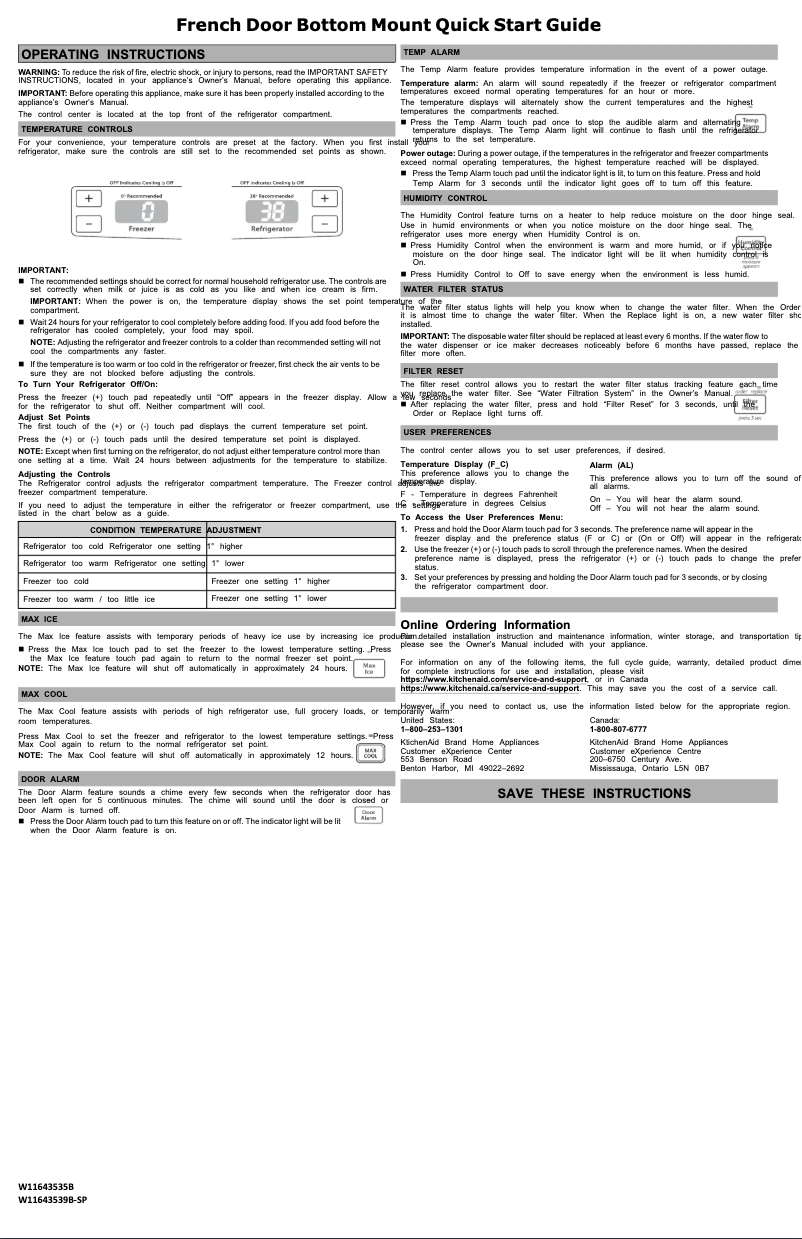 Page n°1 - Guide de démarrage rapide Whirlpool WRFF5333PV