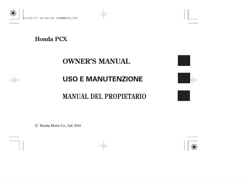 Page 1 de la notice Manuel utilisateur Honda PCX (2010)