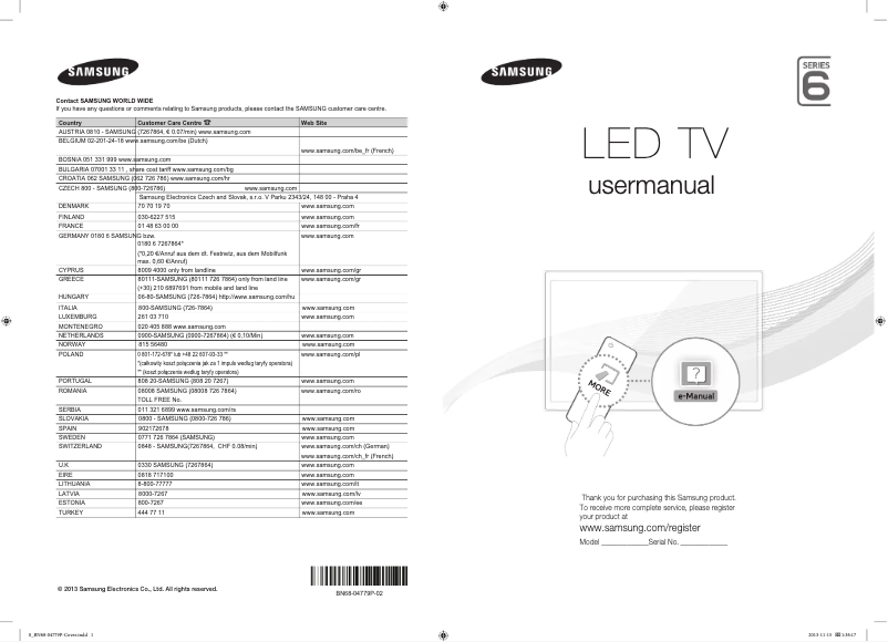 Page 1 de la notice Manuel utilisateur Samsung UE55F6800SS
