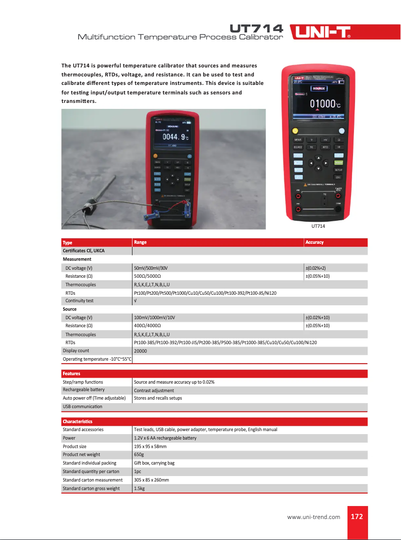 Image de la première page du manuel de l'appareil UT714