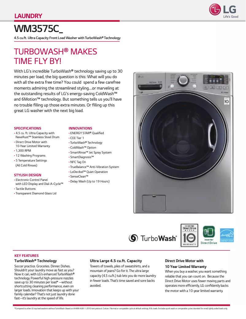 Page 1 de la notice Fiche technique LG WM3575C