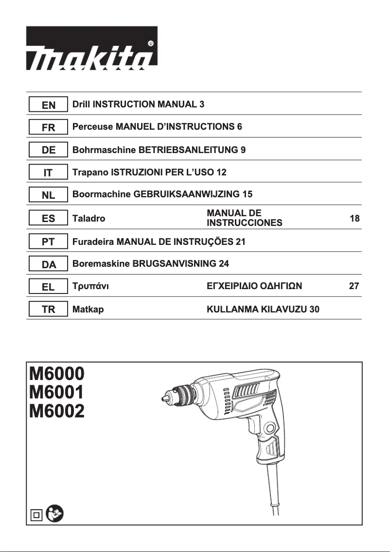 Page 1 de la notice Manuel utilisateur Makita M6002K